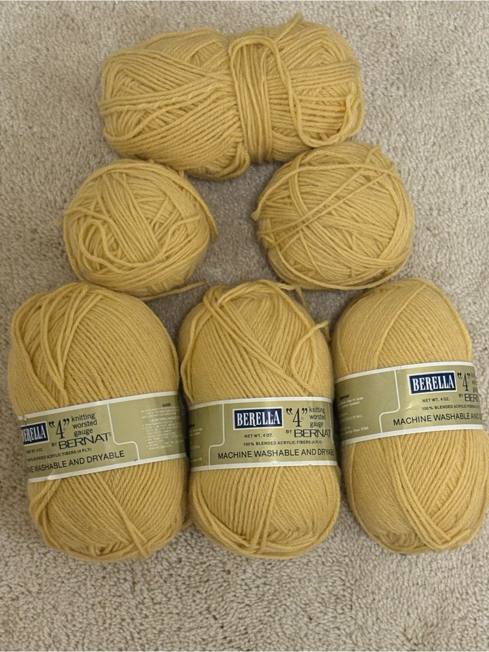 VTG Bernat Berella 4 Yarn Lot Honey Yellow Worsted Weight 6 Skeins Discontinued